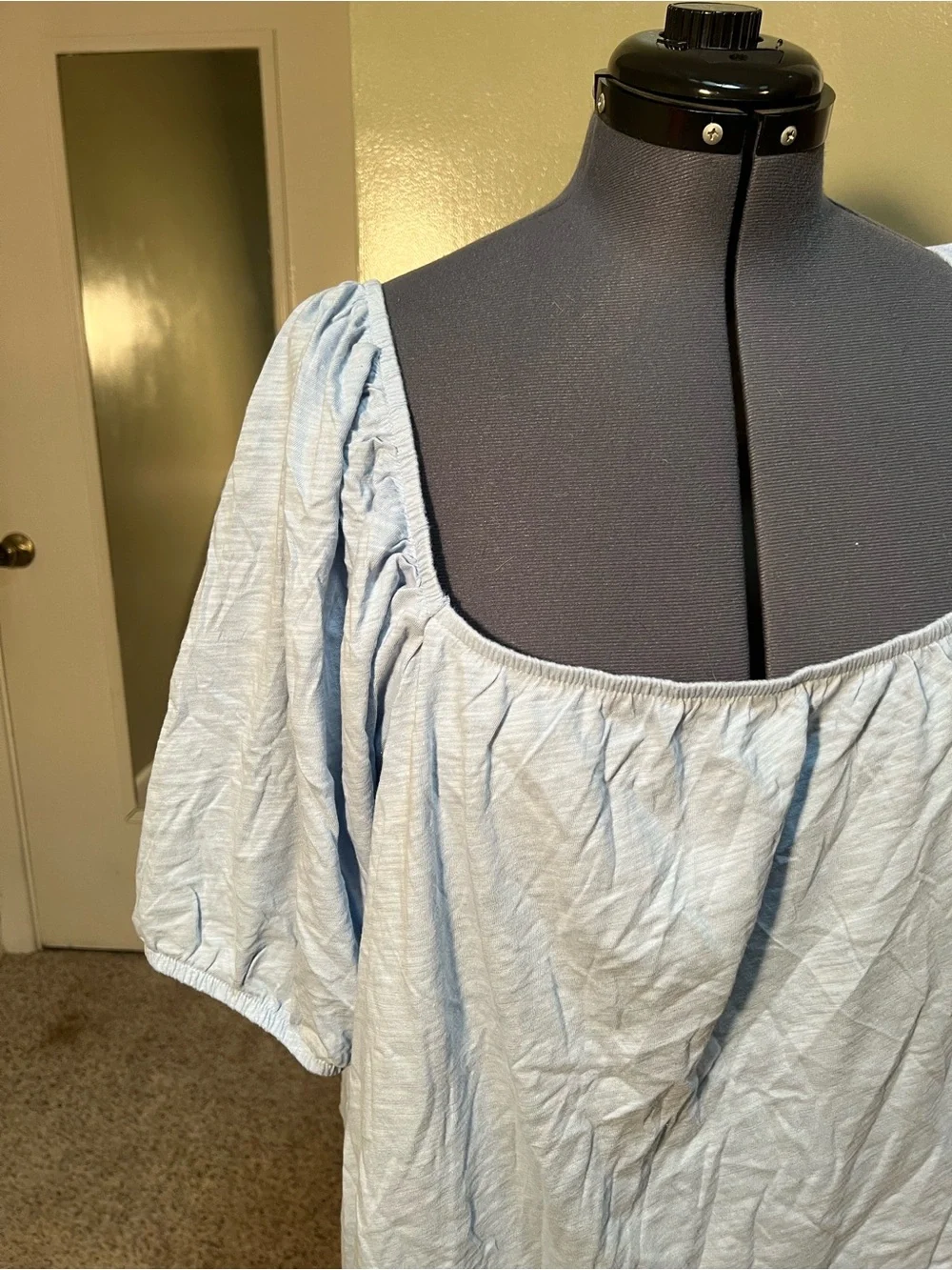 Old Navy Women’s Plus Size 3X Slub-Knit Jersey Square Neck Puff Sleeve Top Blue